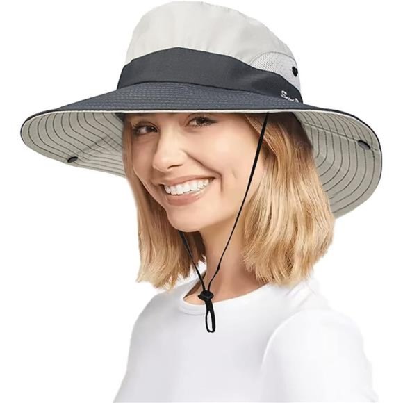 Women's Outdoor UV Protection Sun Hats Mesh Beach Fishing Hat Ponytail Hole - Picture 5 of 7